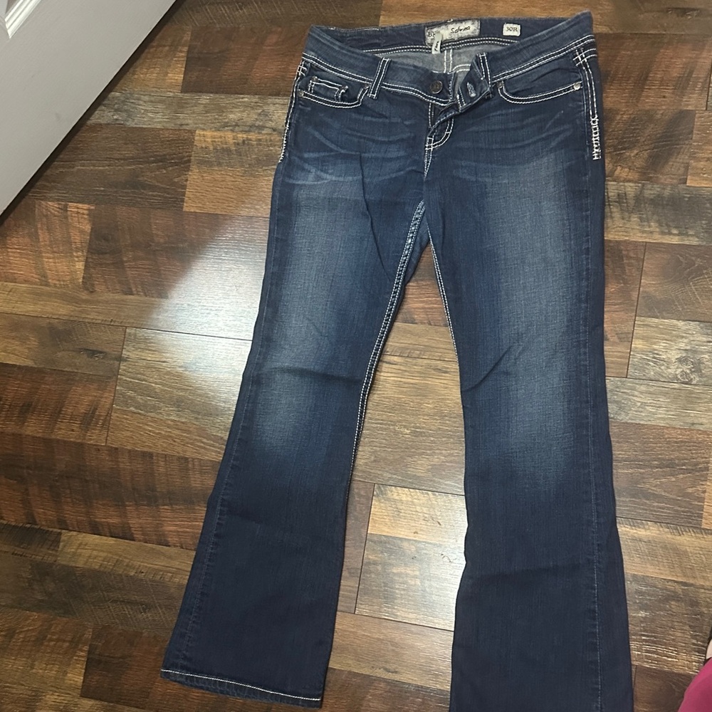 BKE Dark Blue Flare Jeans with Contrast Stitching